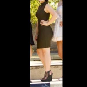 Green mock neck body-con dress with gold zipper